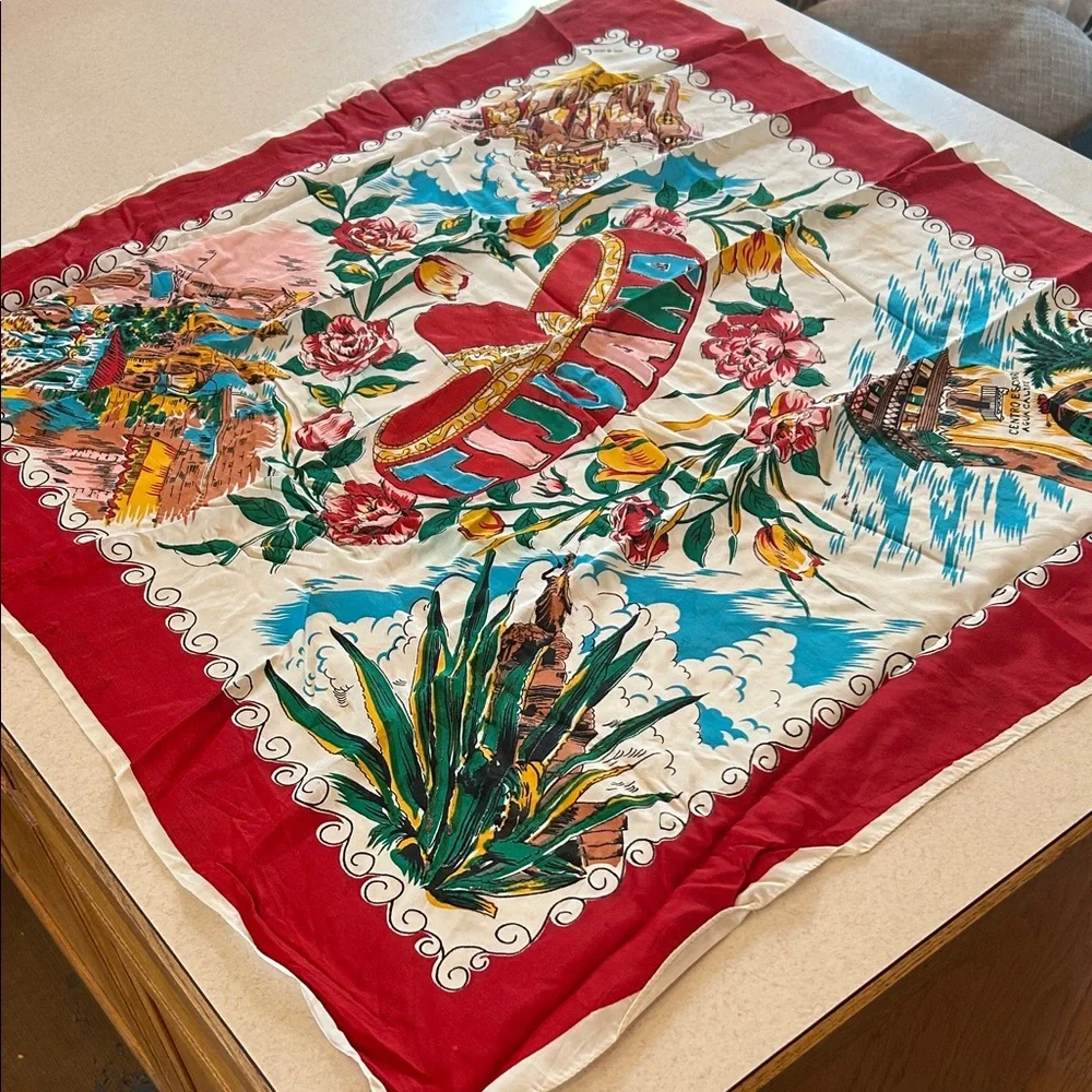 Tijuana Mexico-Themed Vintage Scarf Made in Japan 1940s - 1960s. - Picture 6 of 16